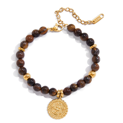 Gold Plated Tiger Eye Charm Bracelet for Women | Waterproof & Tarnish-Free Beaded Jewelry