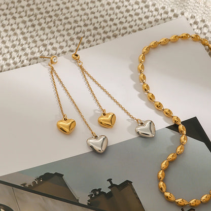 Two-Tone Heart Drop Earrings for Women | 18K Gold Plated Waterproof Tarnish-Free Dangle Earrings