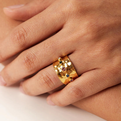 18K Gold Plated Hammered Band Ring – Waterproof, Tarnish-Free Statement Ring (Gold & Silver)