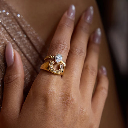 18K Gold Plated Crystal Ring Set of 6 | Waterproof Stackable Ring Stack | CZ Diamond Style Gold Ring Collection
