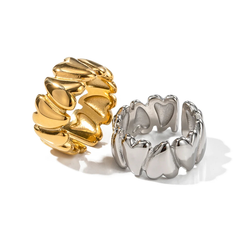 18K Gold Plated Heart Band Ring – Waterproof, Tarnish-Free Statement Ring (Gold & Silver)