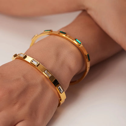 Gold Plated Gemstone Bangle Bracelets for Women | Waterproof & Tarnish-Free Luxury Bangles