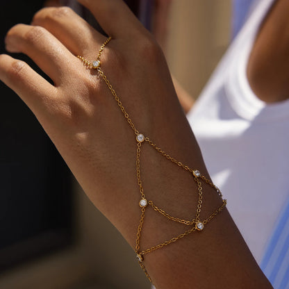 18K Verguld Kristallen Handketting Armband – Waterdicht, Aanslagvrij, Verstelbaar Handharnas Sieraad voor Vrouwen