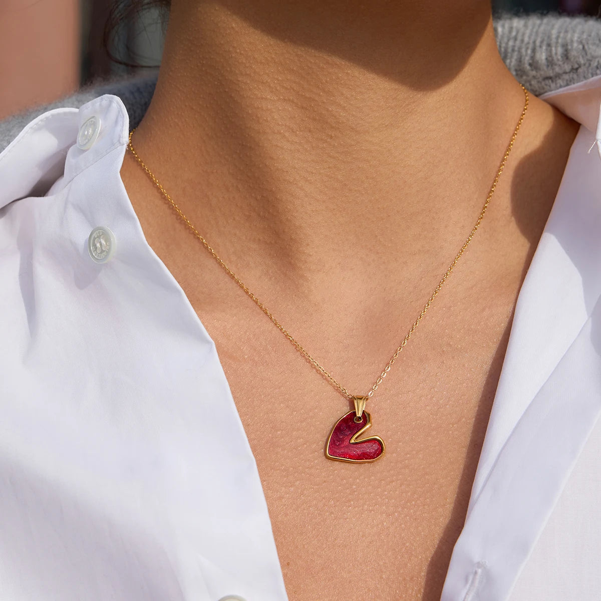 Premium 18K Gold Plated Red Heart Necklace & Hoop Earrings Set for Women – Waterproof & Tarnish-Free Jewellery & Jewelry