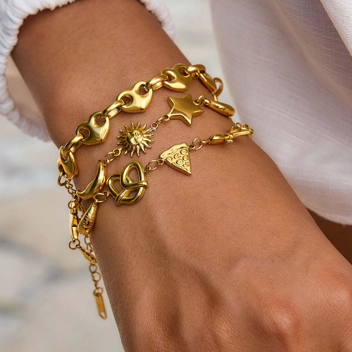 Gold Plated Sun Moon Charm Bracelet for Women | Waterproof & Tarnish-Free Stainless Steel Jewelry