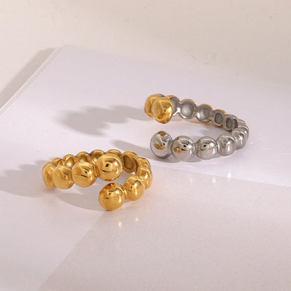 18K Vergulde Bubble Kraal Open Ring | Verstelbare Waterdichte Ball Chain Ring | Verkrijgbaar in Goud & Zilver