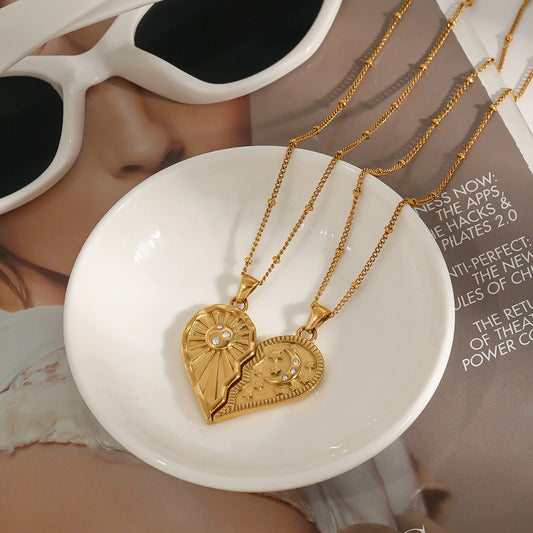 Zon en Maan Gespleten Hart Ketting Set | Bijpassende Hemelse Sieraden