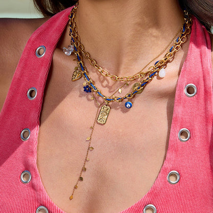Duivelsoog Natuursteen Hanger Dubbele Lagen Touwketting Ketting Roestvrijstalen Hanger Dames Sieraden