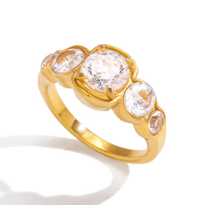 18K Gold Plated Five Stone CZ Bubble Ring | Waterproof Diamond Style Bezel Cluster Ring | Luxury Statement Ring