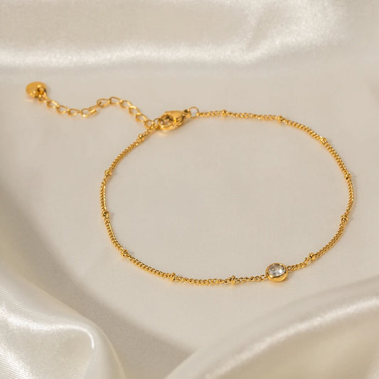 Minimale CZ Enkelband voor Dames | 18K Verguld Waterdicht Roestvrij Sieraad