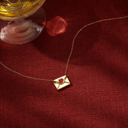 18K Vergulde Liefdesbrief Envelop Ketting | Romantische Hart Hanger Ketting