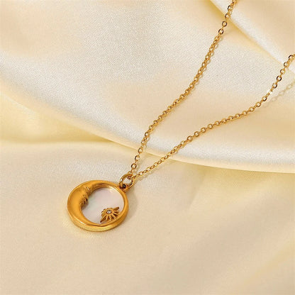 Gouden Parelmoer Zon Maan Ketting | Waterdichte Hemelse Sieraden
