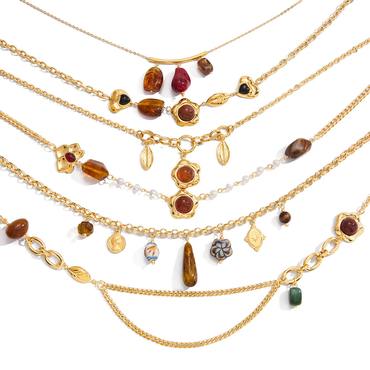 Vintage Agaat Hars Hanger 18K Vergulde Charm Ketting Collectie – Waterdichte, Vlekbestendige Statement Sieraden