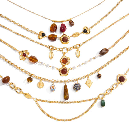 Vintage Agaat Hars Hanger 18K Vergulde Charm Ketting Collectie – Waterdichte, Vlekbestendige Statement Sieraden