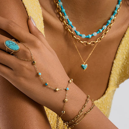 Vergulde Turkooizen Steen Handketting Armband voor Dames | Waterdicht Aanslagvrij Sieraad
