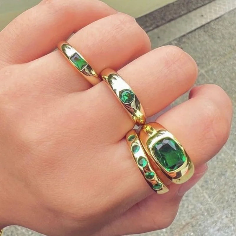 18K Gold Plated Chunky Gemstone Ring – Waterproof, Tarnish-Free Statement Jewellery