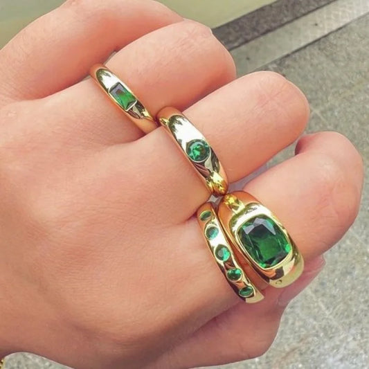 18K Vergulde Dikke Edelsteenring – Waterdicht, Aanslagvrije Statement Sieraden