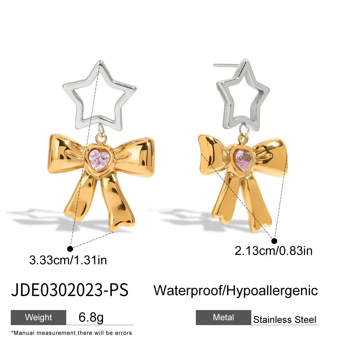 18K Vergulde Ster & Strik Oorbellen Set voor Dames – Waterdicht Roestvrijstalen Sieraden die niet verkleuren (Meerdere Ontwerpvarianten)