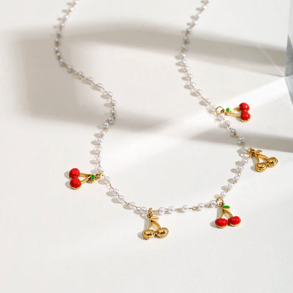 Kersen Hangende Parel Choker Ketting | Leuke Coquette Fruitbedel