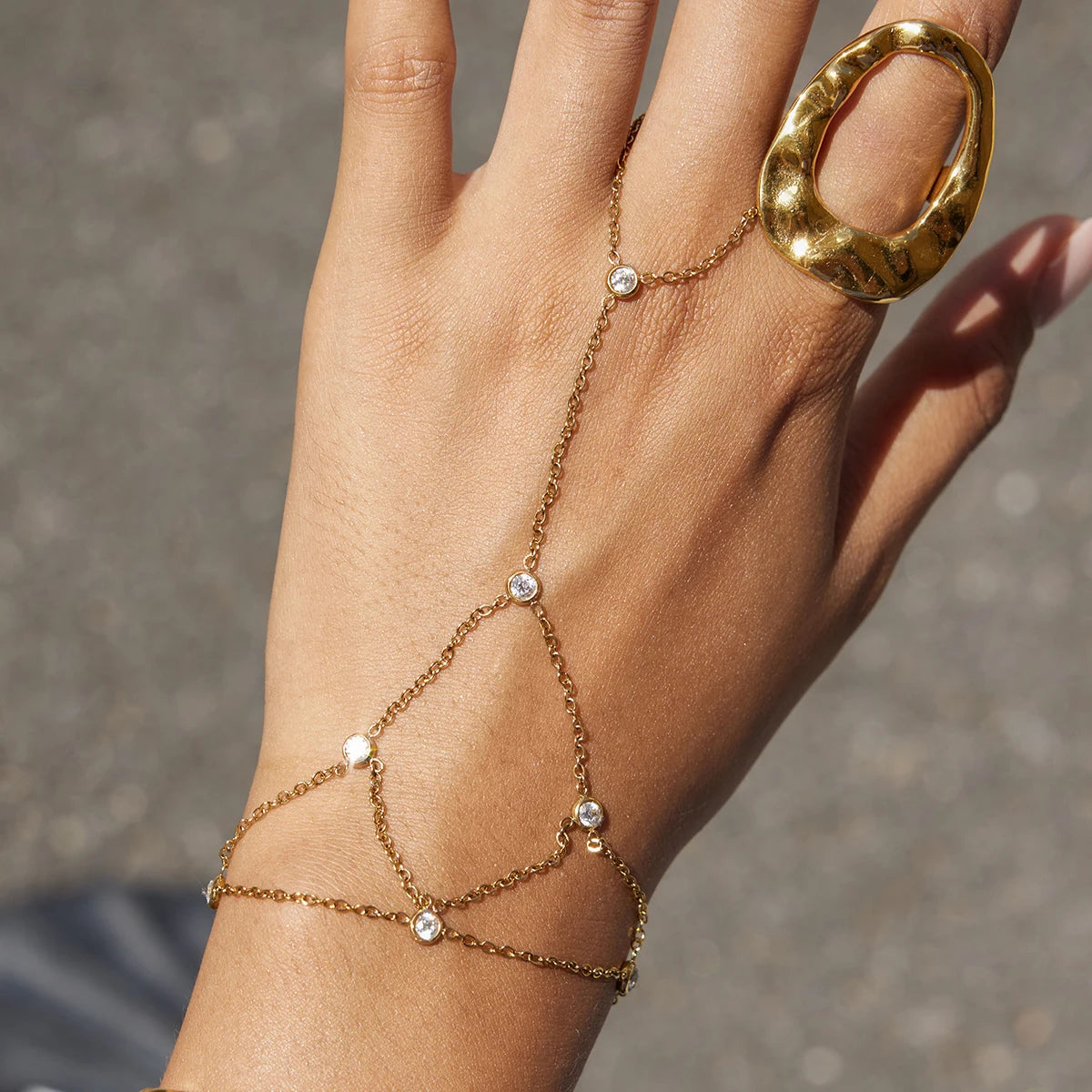 18K Verguld Kristallen Handketting Armband – Waterdicht, Aanslagvrij, Verstelbaar Handharnas Sieraad voor Vrouwen