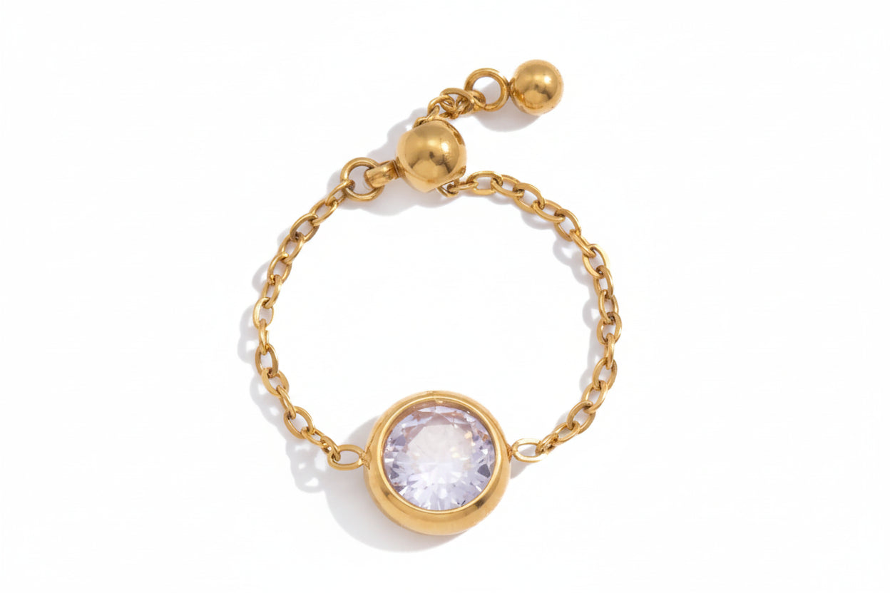 18K Verguld Kleurrijk Kristal Verstelbare Kettingring | Waterdichte Fijn Gouden Kettingring | 6 Stijlen — Blauw, Lavendel, Roze, Vlinder & Multi-Stone