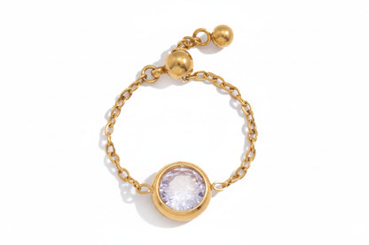 18K Verguld Kleurrijk Kristal Verstelbare Kettingring | Waterdichte Fijn Gouden Kettingring | 6 Stijlen — Blauw, Lavendel, Roze, Vlinder & Multi-Stone