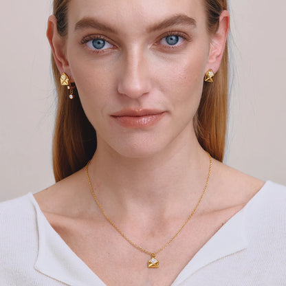 18K Gold-Plated Geometric Pendant Necklace & Stud Earrings Set | Modern Minimal Jewelry