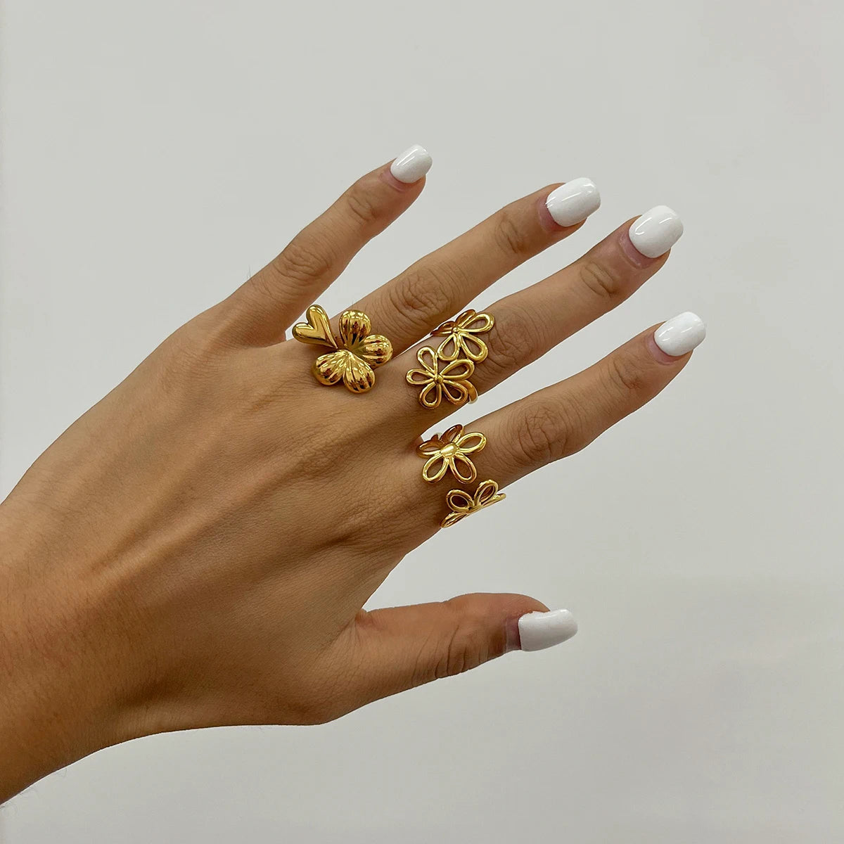 18K Vergulde Bloemen & Vlinder Ringen Collectie – Waterdichte, Vlekvrije Statement Ringen