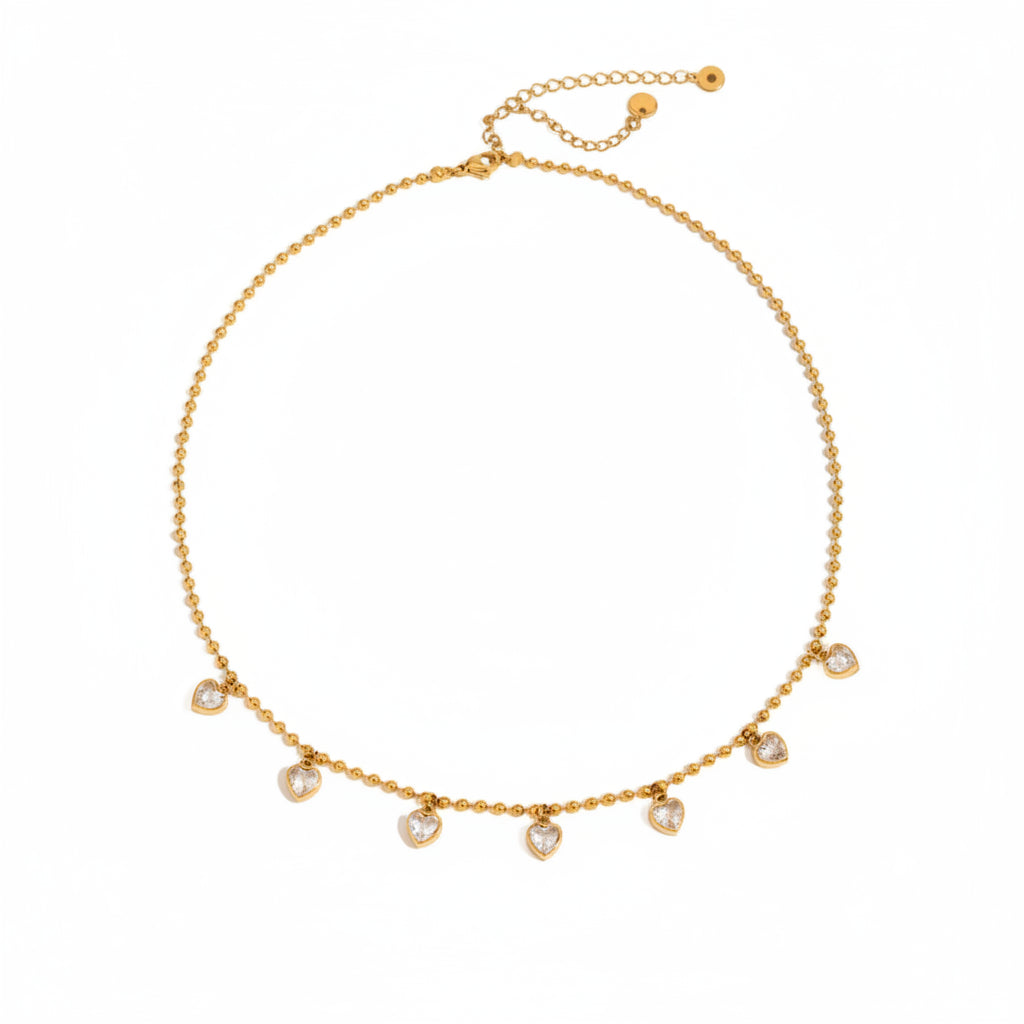 18K vergulde Puffy Heart CZ Hanger Ketting | Waterdichte Ovale Kristallen Hart bedel Ketting met balletjes | Subtiele Romantische Gouden Ketting