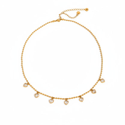 18K vergulde Puffy Heart CZ Hanger Ketting | Waterdichte Ovale Kristallen Hart bedel Ketting met balletjes | Subtiele Romantische Gouden Ketting
