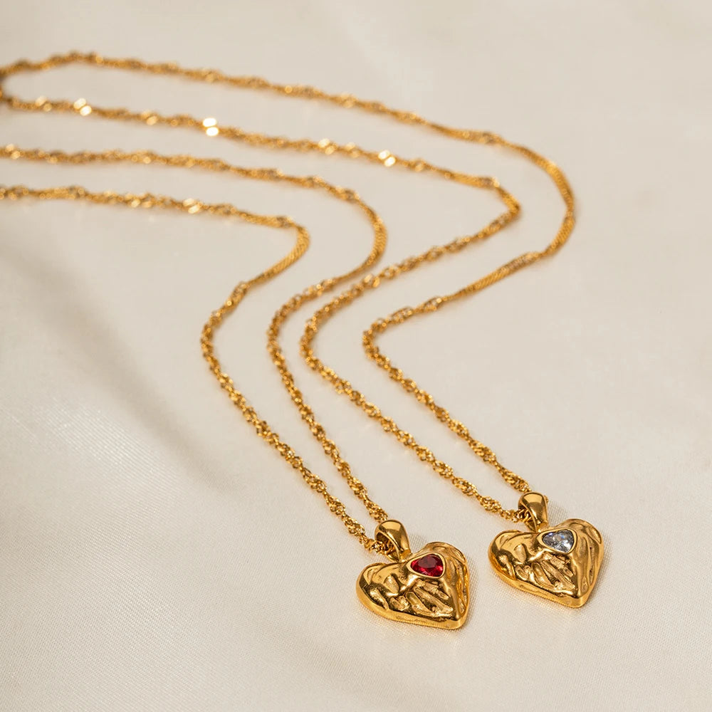 Gold Heart Necklace with Ruby Red Crystal | Dainty Pendant Jewelry for Women | Birthday, Anniversary & Valentine’s Gift