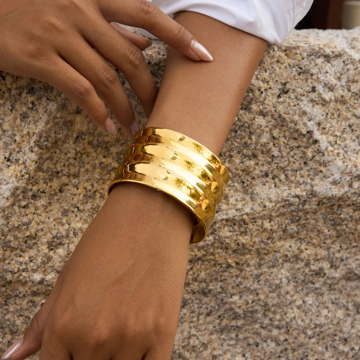 Gold Plated Statement Bangle Bracelet for Women | Waterproof & Tarnish-Free Modern Jewelry