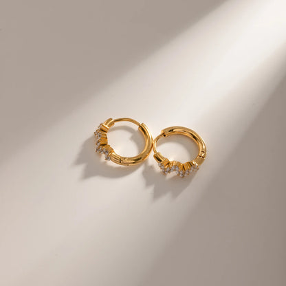 Gold Plated Huggie Hoop Earrings for Women – Waterproof Tarnish Free Stainless Steel Crystal Jewellery