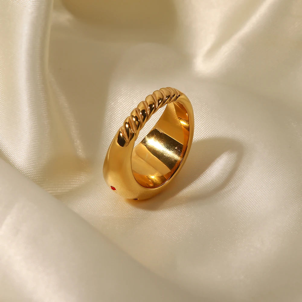 18K Gold Plated Celestial Star Dome Ring | Multicolour Crystal Starburst Ring | Waterproof Chunky Gold Band