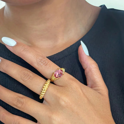 18K Gold Plated Oval Gemstone Ring – Waterproof, Tarnish-Free Statement Jewellery