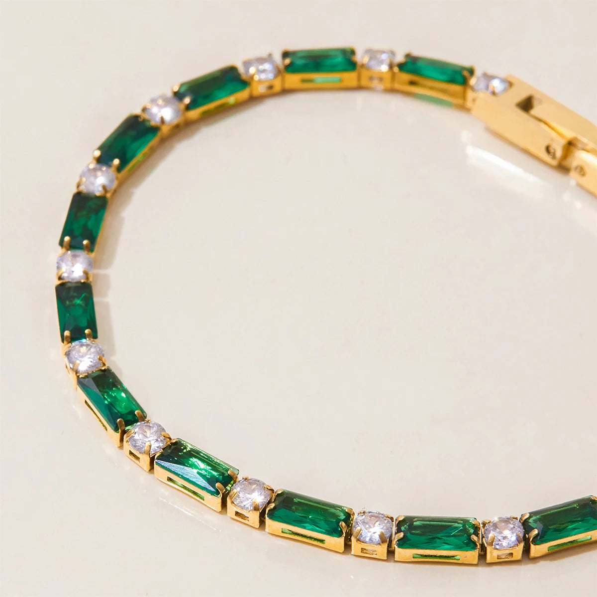 Gold Plated Emerald Green Bracelet Set for Women | Waterproof & Tarnish-Free Stackable Jewelry