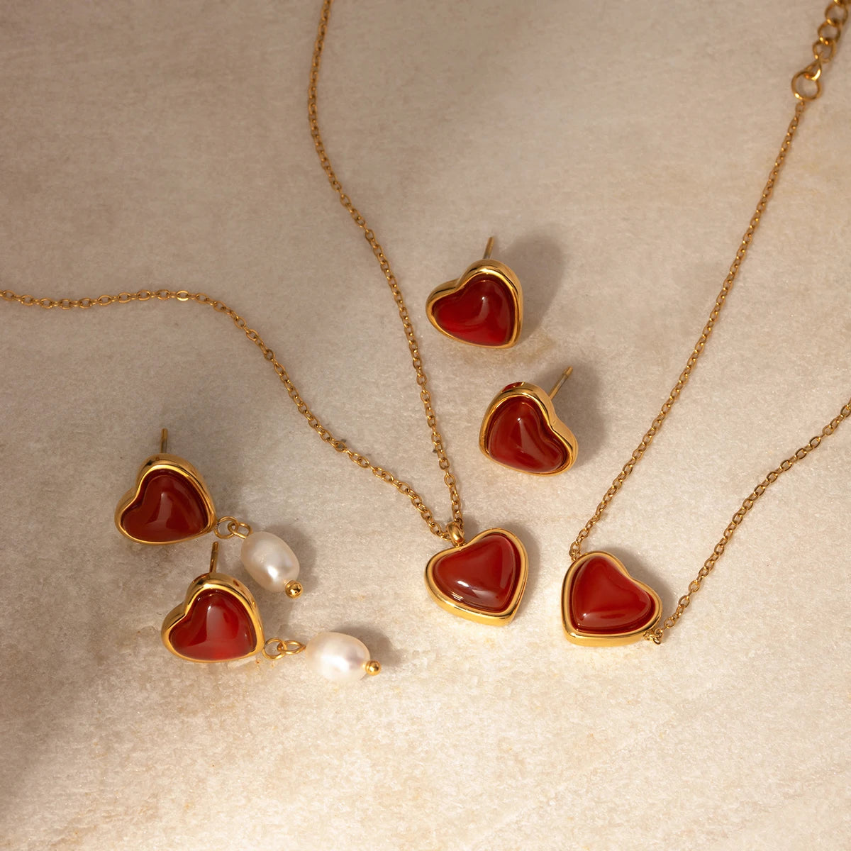 18K Gold Plated Heart Pearl Drop Earrings – Waterproof Tarnish-Free Romantic Jewelry for Women