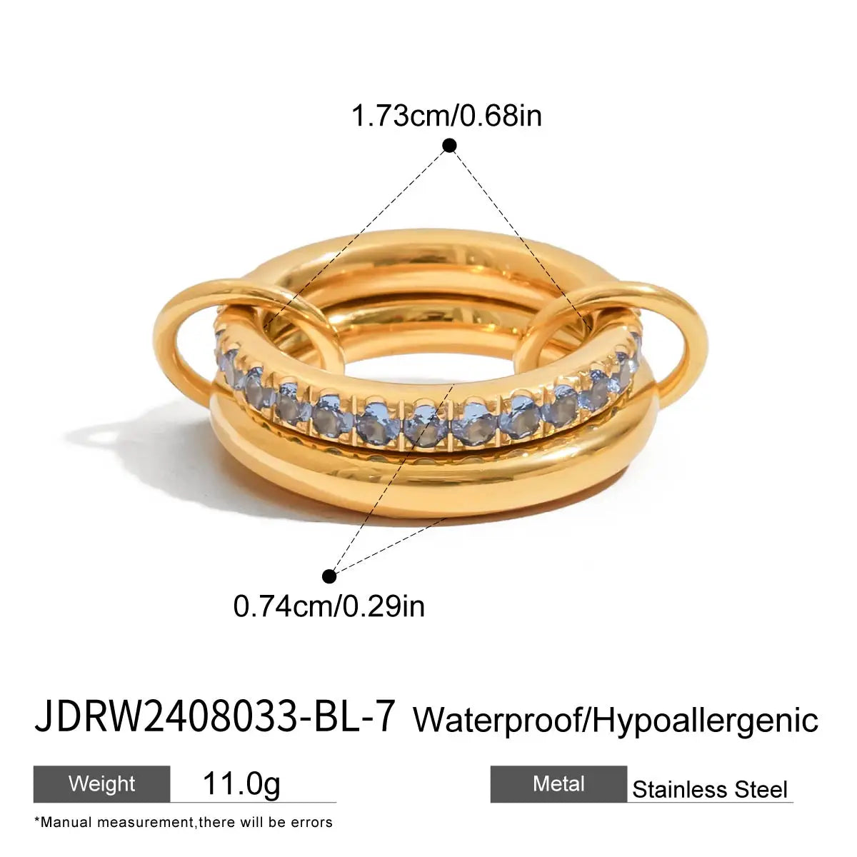 Luxe Meerlaagse Gouden Ring met Gekleurde Zirkoonstenen – Wit, Groen, Roze & Blauw | Verstelbare Stapelbare Modering