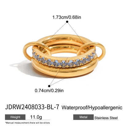 Luxe Meerlaagse Gouden Ring met Gekleurde Zirkoonstenen – Wit, Groen, Roze & Blauw | Verstelbare Stapelbare Modering