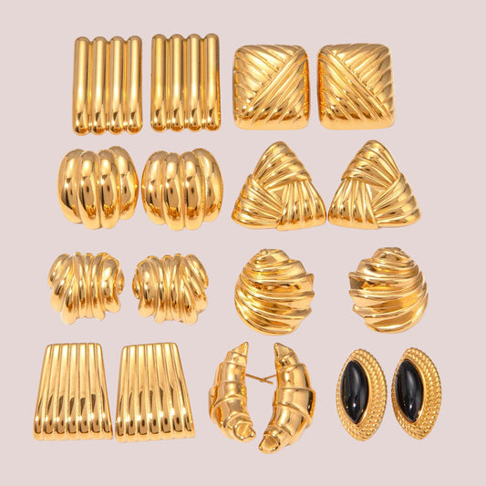 18K Gold Plated Statement Stud Earrings for Women – Waterproof Tarnish Free Stainless Steel Bold Jewellery Collection