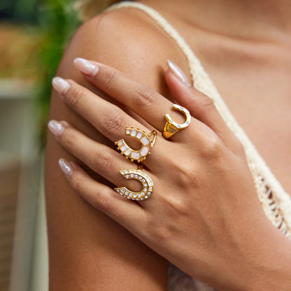 18K Vergulde Hoefijzer Ring Collectie – Waterdichte, Vlekvrije Statement Ringen