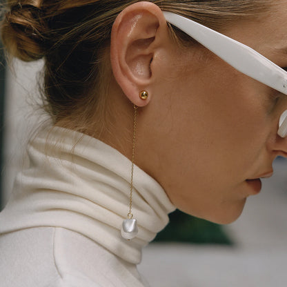18K vergulde lange druppeloorbellen met parels – Waterdichte, aanslagvrije minimalistische sieraden voor dames
