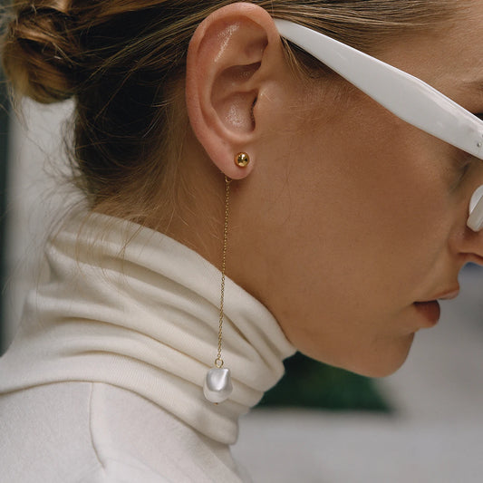 18K vergulde lange druppeloorbellen met parels – Waterdichte, aanslagvrije minimalistische sieraden voor dames