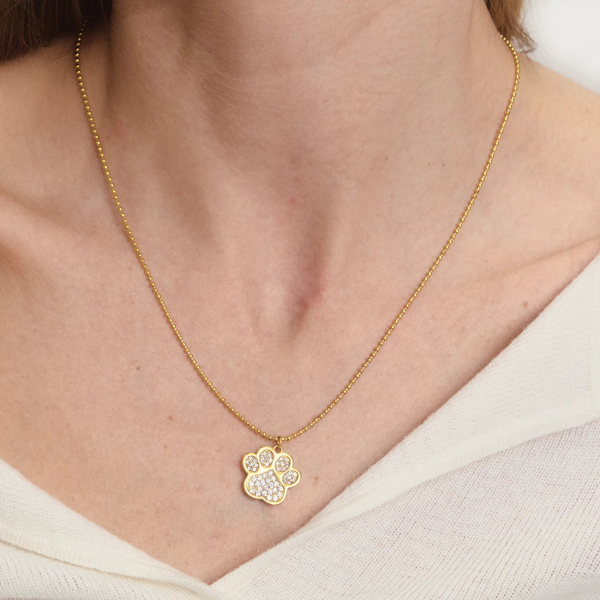 18K vergulden pootafdruk ketting | Ketting met dierenbedel voor honden- en kattenliefhebbers