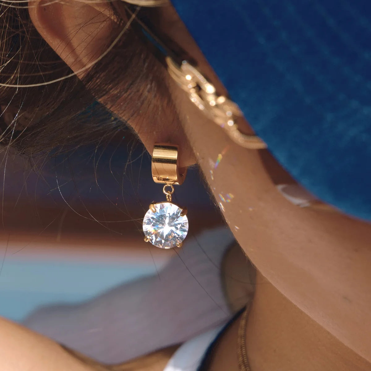 18K Gold Plated CZ Drop Huggie Hoop Earrings | Waterproof Pear, Round & Princess Cut Crystal Dangle Earrings | Diamond Style Gift Set