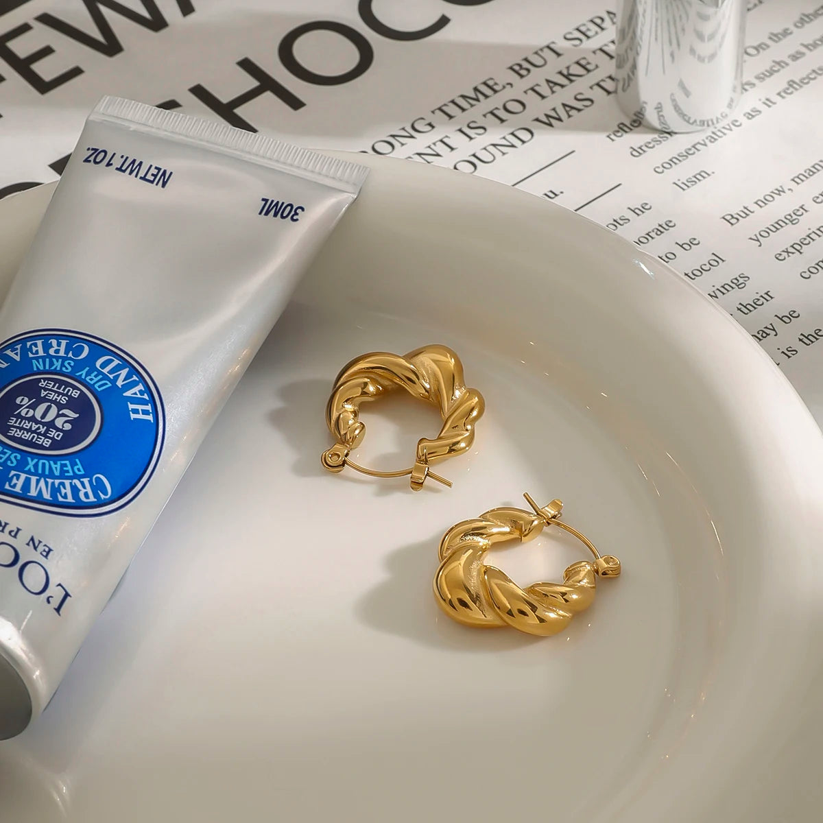 Gedraaide Chunky Hoop Oorbellen voor Dames – Vergulde Waterdichte Roestvrijstalen Sieraden die niet verkleuren