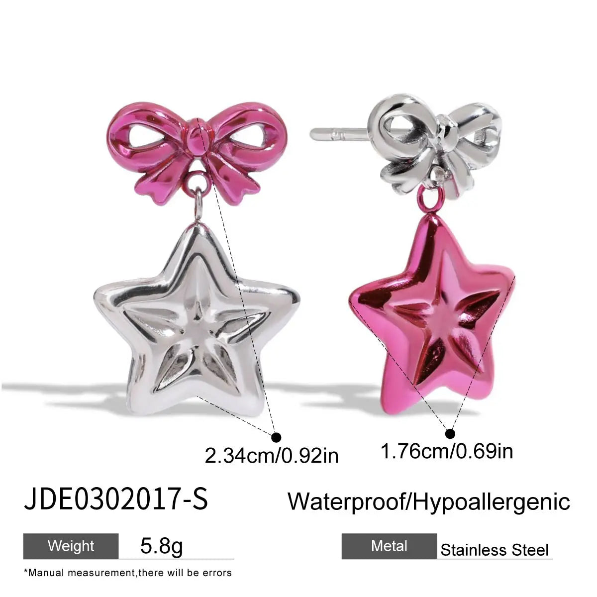 18K Vergulde Ster & Strik Oorbellen Set voor Dames – Waterdicht Roestvrijstalen Sieraden die niet verkleuren (Meerdere Ontwerpvarianten)