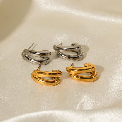 18K Gold Plated Double Hoop Stud Earrings for Women – Waterproof Tarnish Free Stainless Steel Jewellery