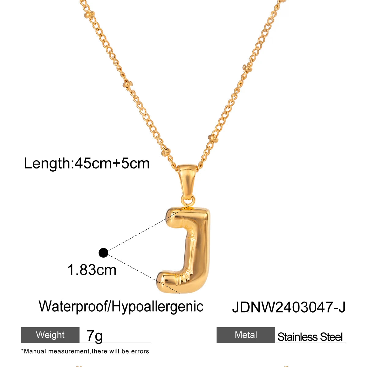 18K Gold Balloon Bubble Necklace | Minimalist Initial Letter Pendant | Stainless Steel Women’s Fashion Jewelry