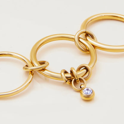 Multi-Band Dangle Charm Ring | Chunky Two-Tone or 18 K Gold Stackable Statement Ring | CZ Drop Waterproof Stainless Steel Jewelry